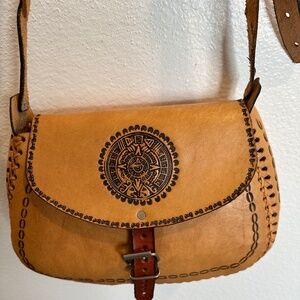 Bohemian Hand Tooled Leather Crossbody festival bag.